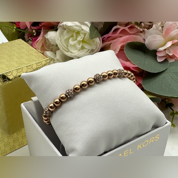 Michael Kors Brilliance Rose Gold Adjustable Crystal Beaded Slider Bracelet - Picture 12 of 15